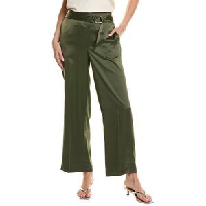Anne Klein Womens Belted High-Rise Wide Leg Pant, Green